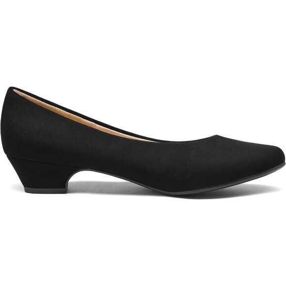 Dream Pairs Women's Black Suede Closed Pointed Toe Low Chunky Heel Pump Shoes - Picture 3 of 7